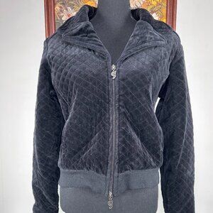 Sweet Vibes Full Zip Long Sleeve Jacket Women's Large Black Quilted Casual